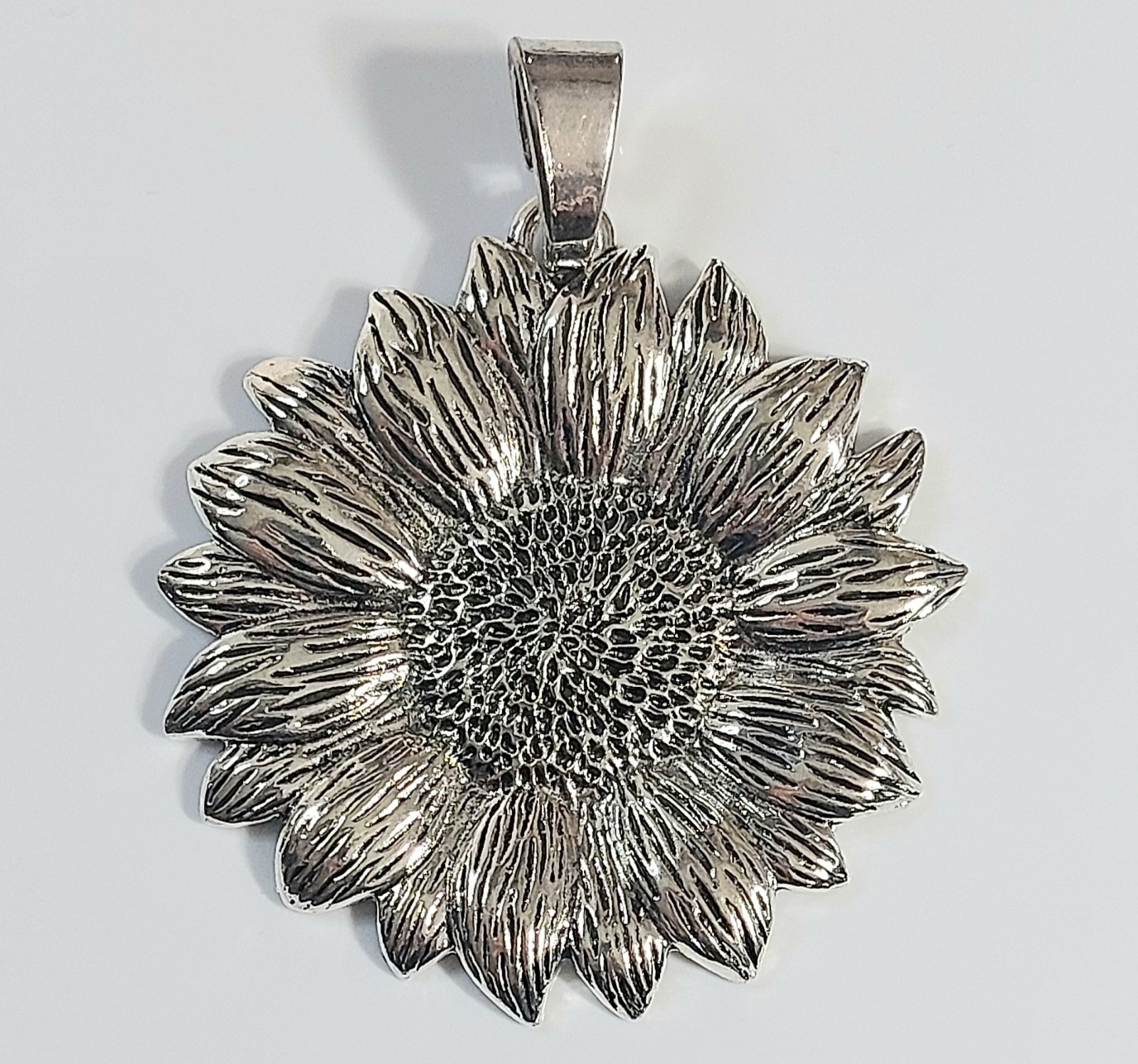 Large silver sunflower necklace pendant
