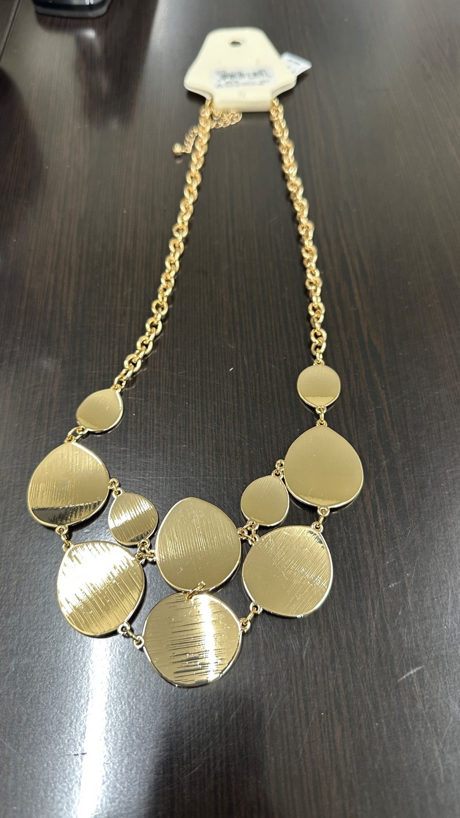 New Directions 20″ Necklace Polished & Hammered Discs Thick Rolo Chain NWT $40