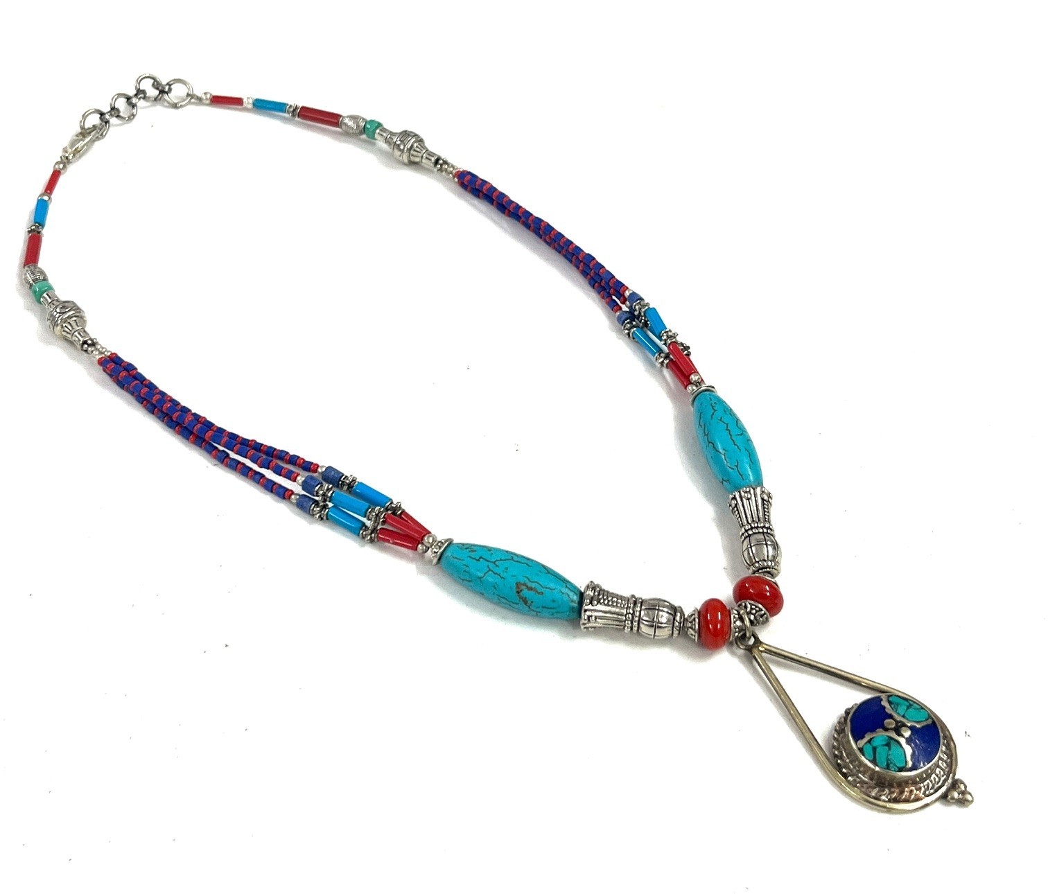 Lapis Lazuli Turquoise Gemstone Tibetan Bohemian Necklace Jewelry, 18 Inc Adjst