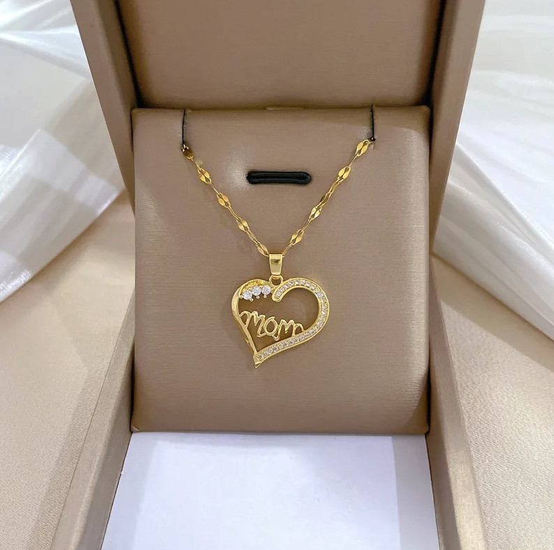 1pc Heart Zirconia Necklace Gold Color Stainless Steel O-Chain – NEW