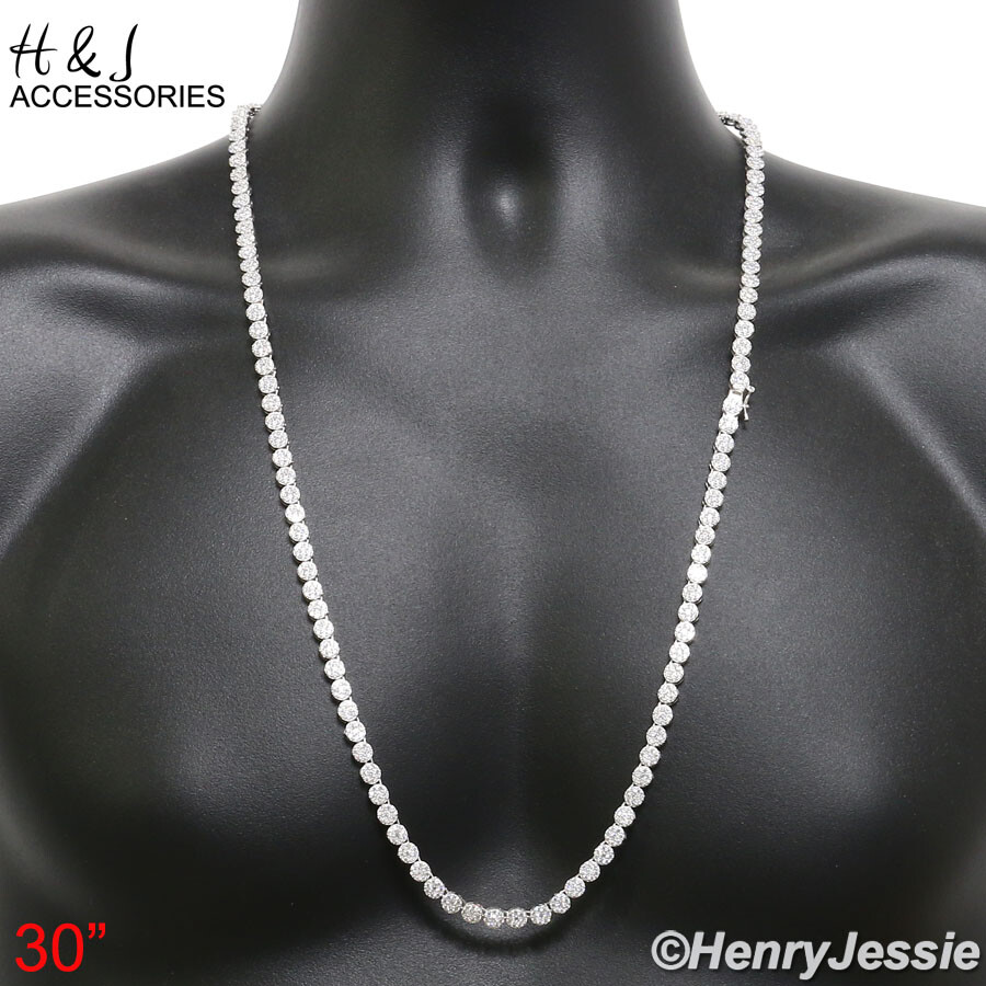 MEN 925 STERLING SILVER 18″-30″X5MM 1 ROW ICY CZ FLOWER CLUSTER NECKLACE*N15
