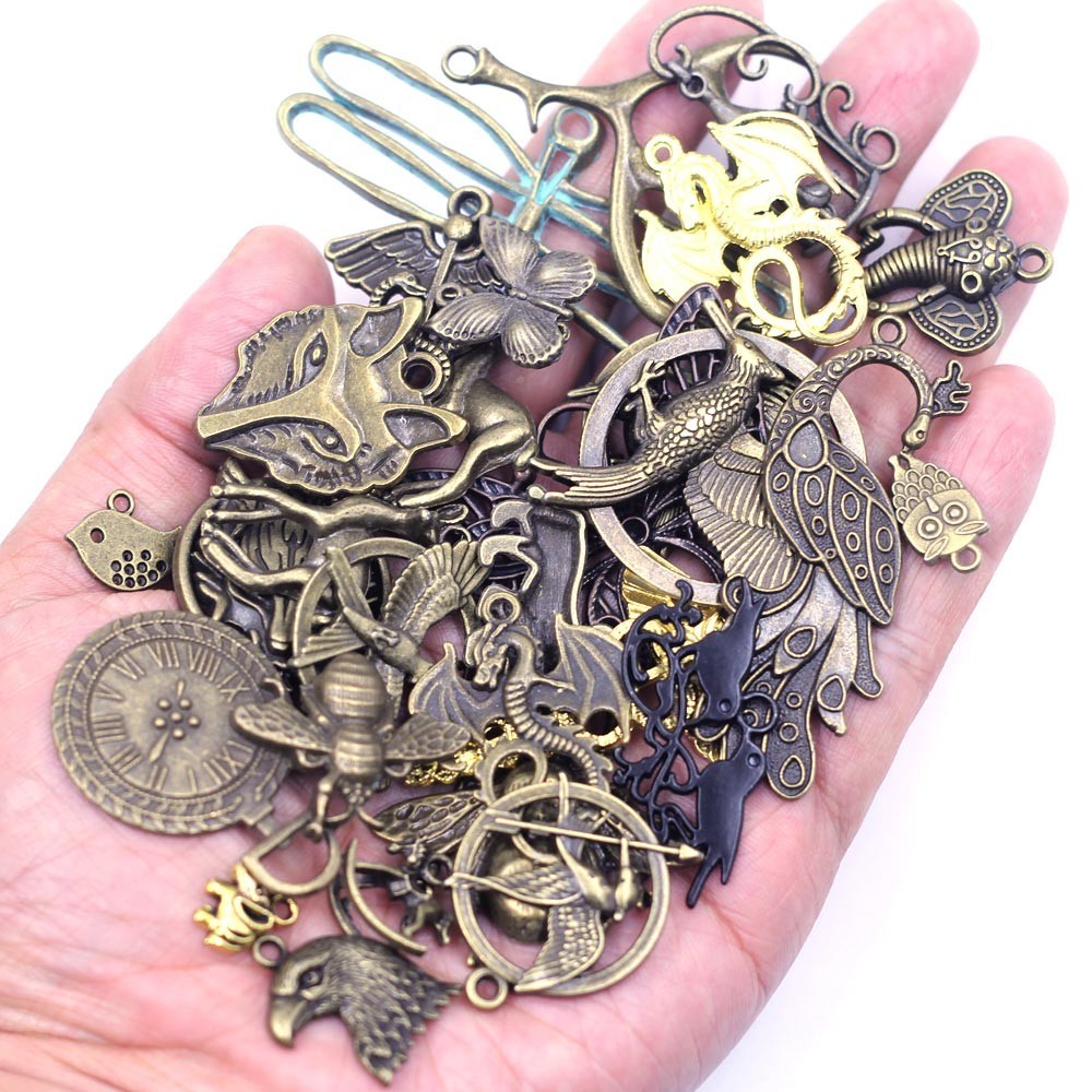Mixed Butterfly Wings Flower Heart Moon Key Charm Pendants DIY Crafts Supplies