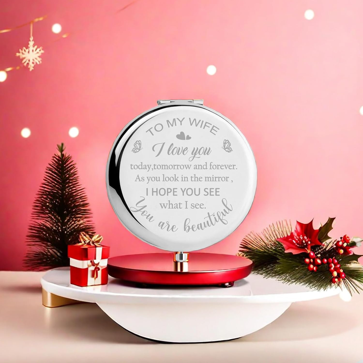 Romantic Compact Mirror Gift for Wife – Perfect for Valentine’s Day & Anniversar