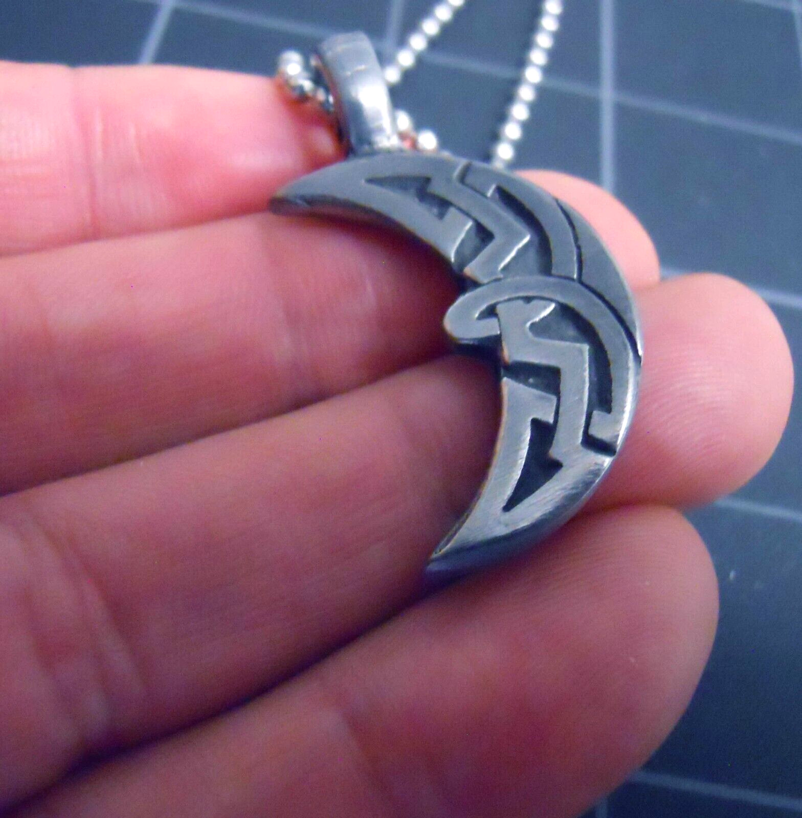 Tribal Moon Necklace Stainless Ball Chain New Quarter Moon Crescent Pendant