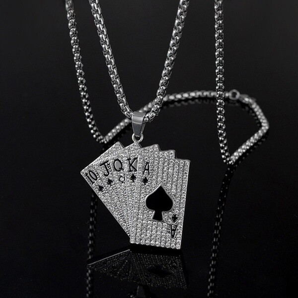 Poker Spades Royal Flush Playing Cards Necklace – Texas Holdem, Vegas