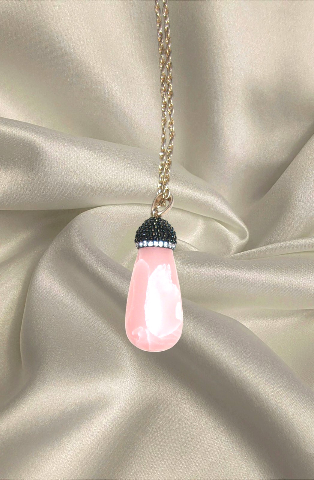 Womens Pink Teardrop Gem Pendant Necklace Gold Chain Chic Boho Style Jewelry