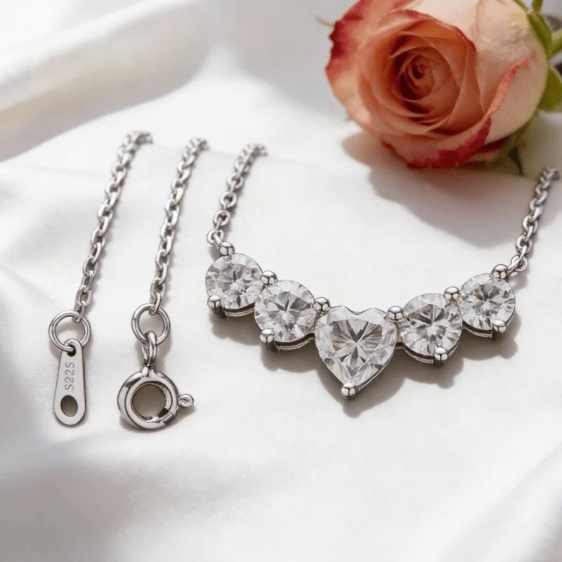 Star Heart Moissanite 925 Silver Necklace D Color VVS1 for Luxury Jewelry Gift