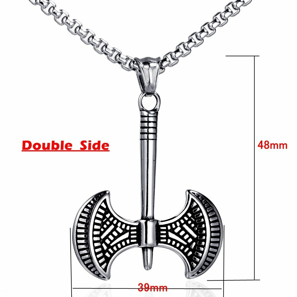 MENDEL Mens Boys Stainless Steel Punk Biker Viking Axe Pendant Necklace For Men