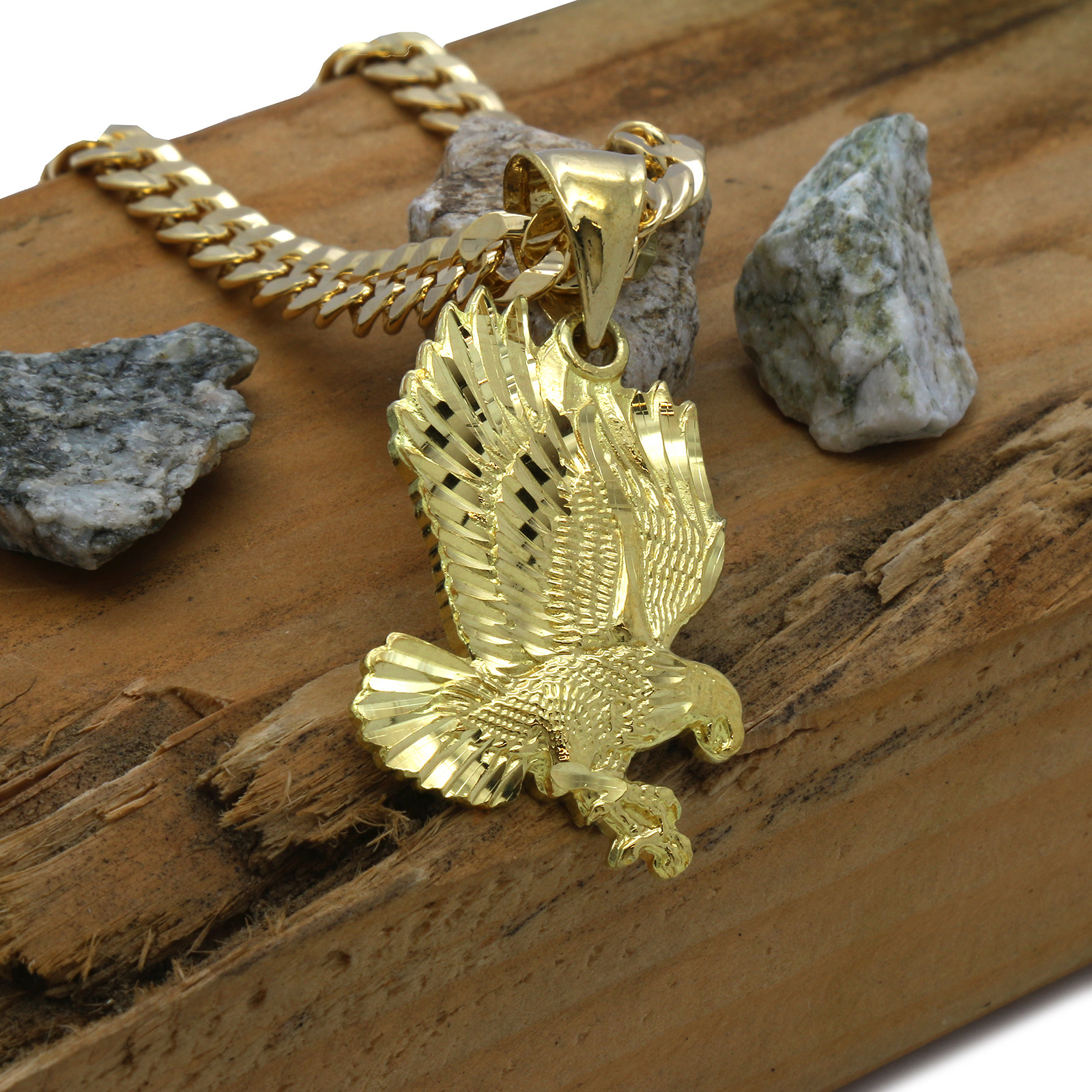 Men’s 18k Gold Plated Eagle Pendant 6mm Cuban Chain Necklace 24″