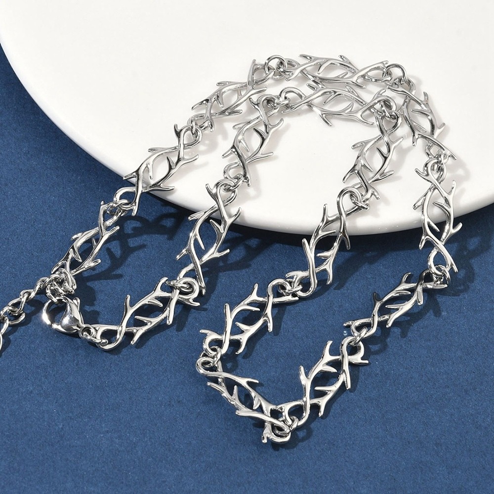 Chain Necklace Stainless Steel Barbed Wire Silver 17.36 in N111