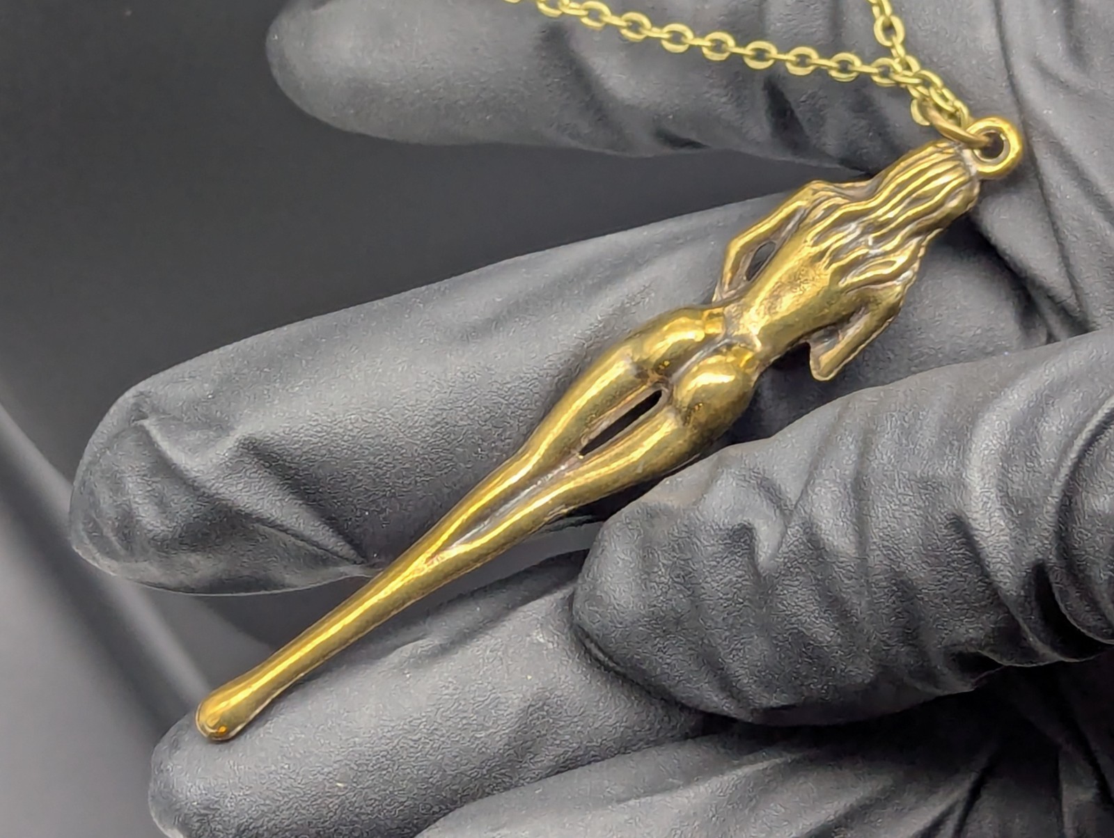 24″ Antiqued Bronze Retro Burlesque Nudie Girl Spoon w/ Steel Link EDC Necklace