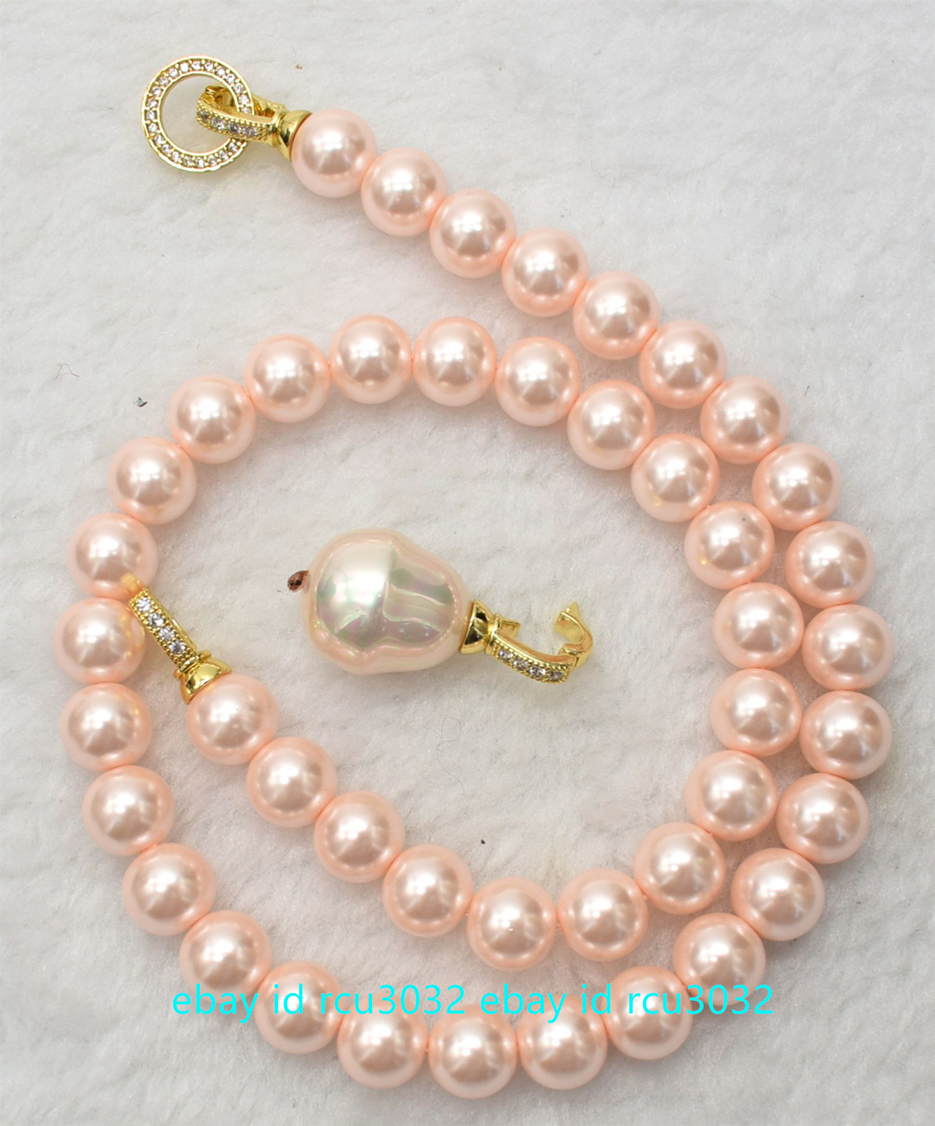 Natural 8mm Pink South Sea Shell Pearl 17-19mm Baroque Pendant Necklace 20″