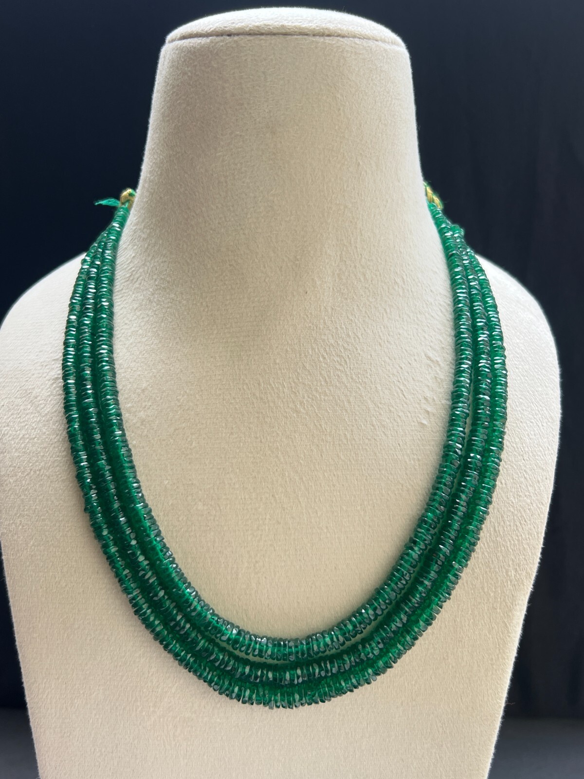 Emerald labbon facted 3 Layer Heishi Beads Necklace 18″ Handmade Layered Jewelry