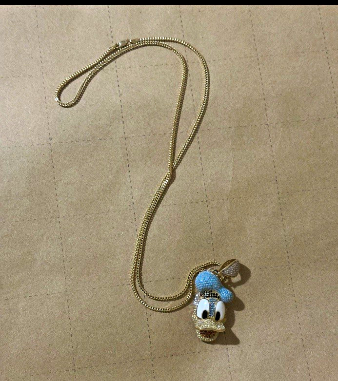 10K Necklace and Blue Donald Duck Charm Pendant Spring Ring 24″ length with 3mm