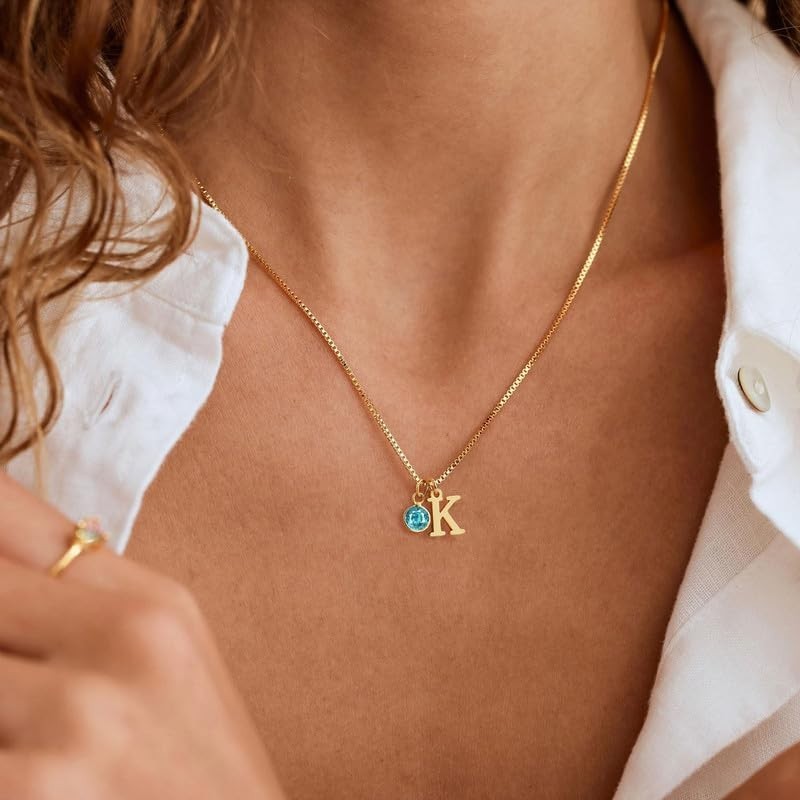 Personalized Letter A-Z Initial Birthstone Necklaces Gifts for Women Jewelry
