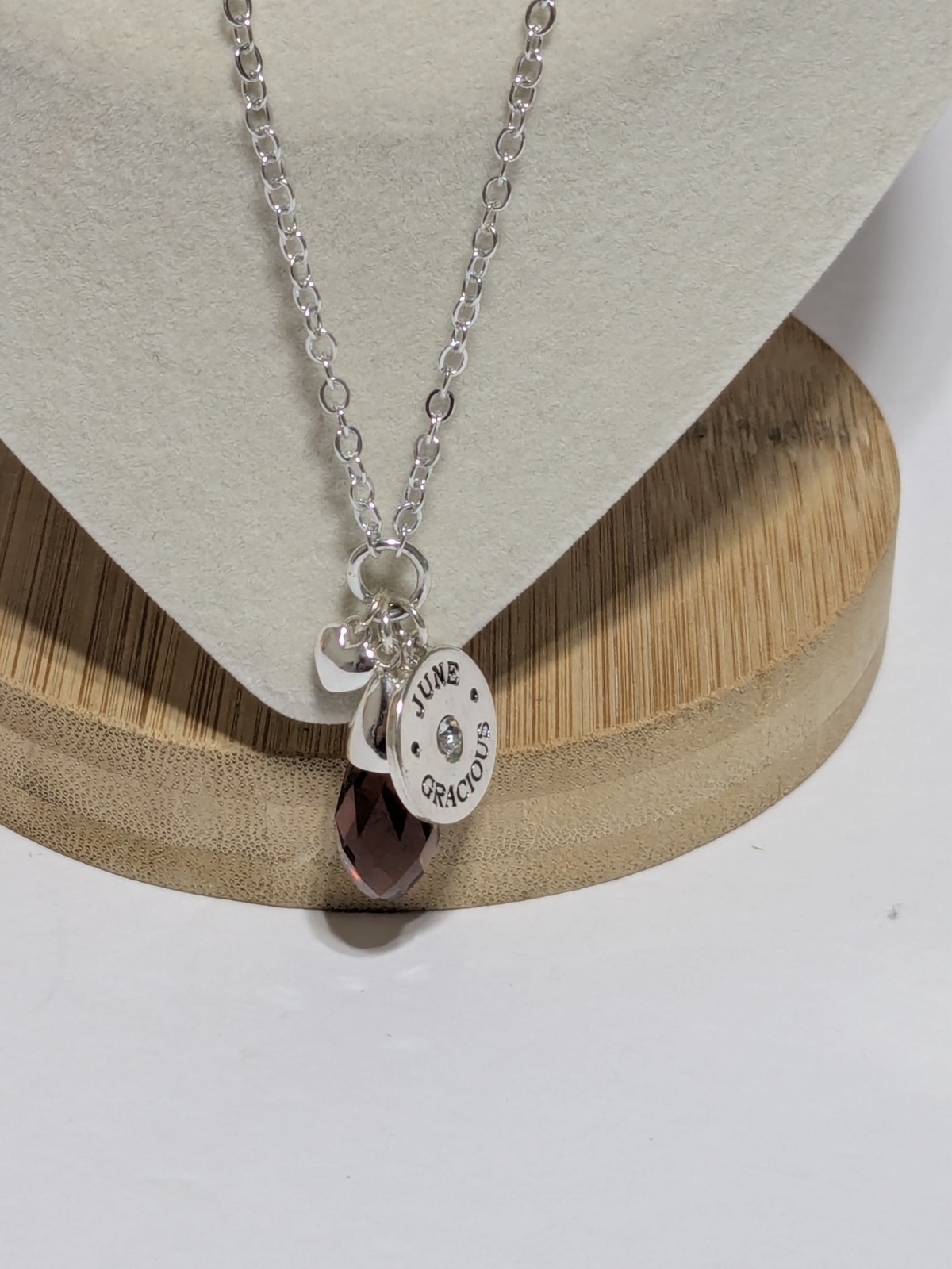 Silver Tone June Birthstone Charm/Pendant Necklace With Faux Alexandrite 18″