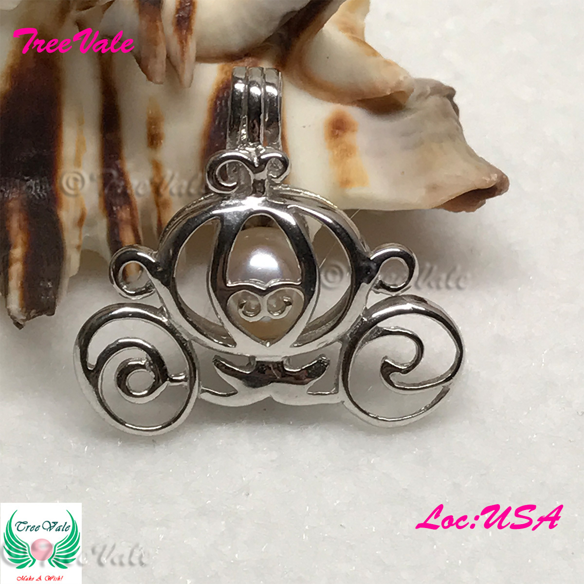 Princess Carriage – 925 Sterling Silver – Locket Pearl Cage Pendant – Hold 6-7mm