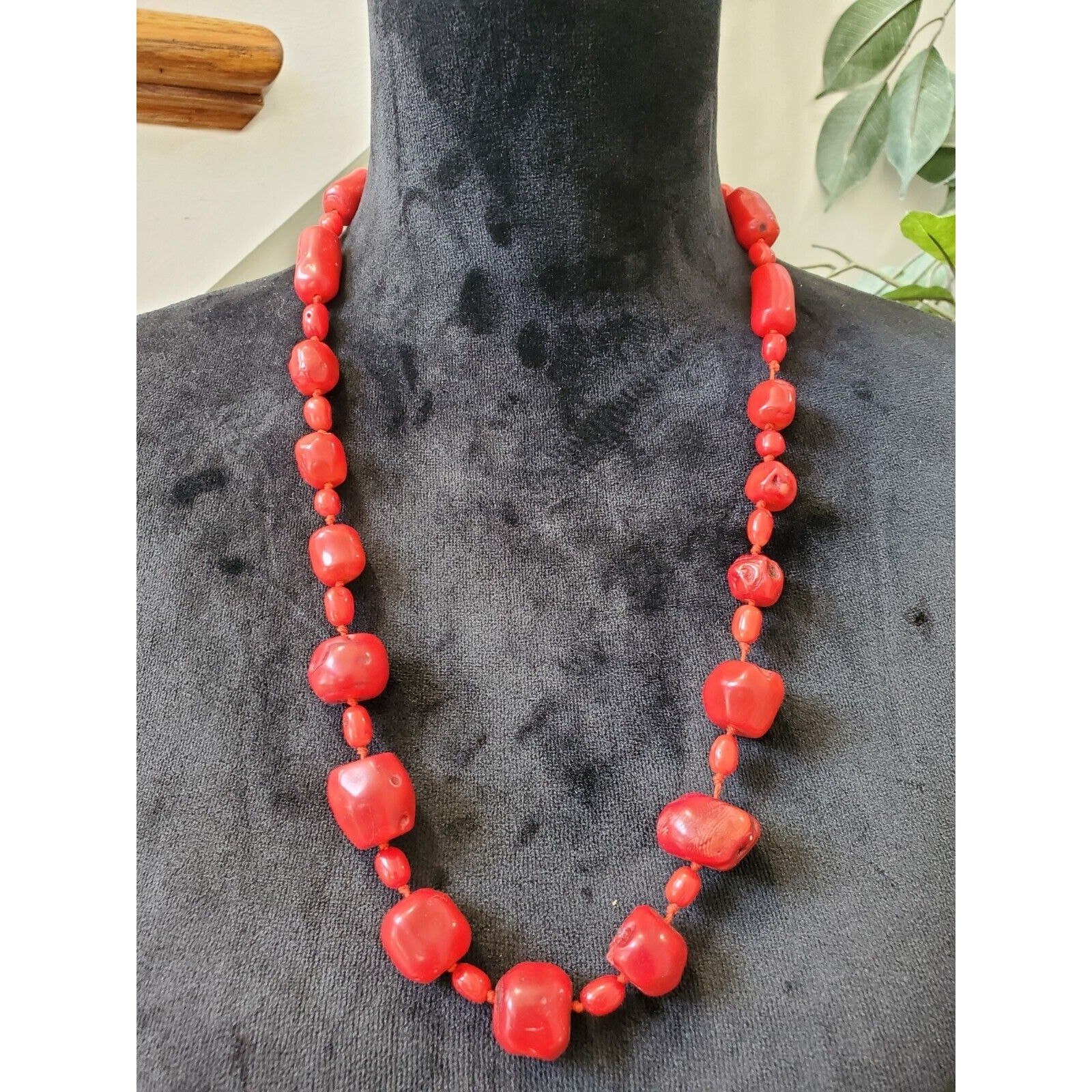 Chunky Red Coral Beaded Necklace With Toggle Closure