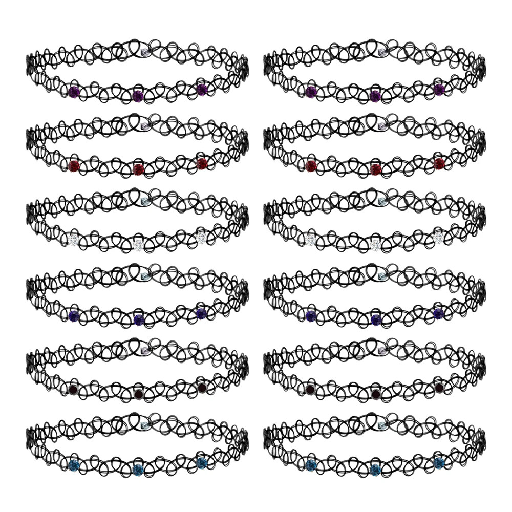 ZS 12Pcs Vintage Stretch Choker Necklace Lady Girl Tattoo Choker Necklace Punk R