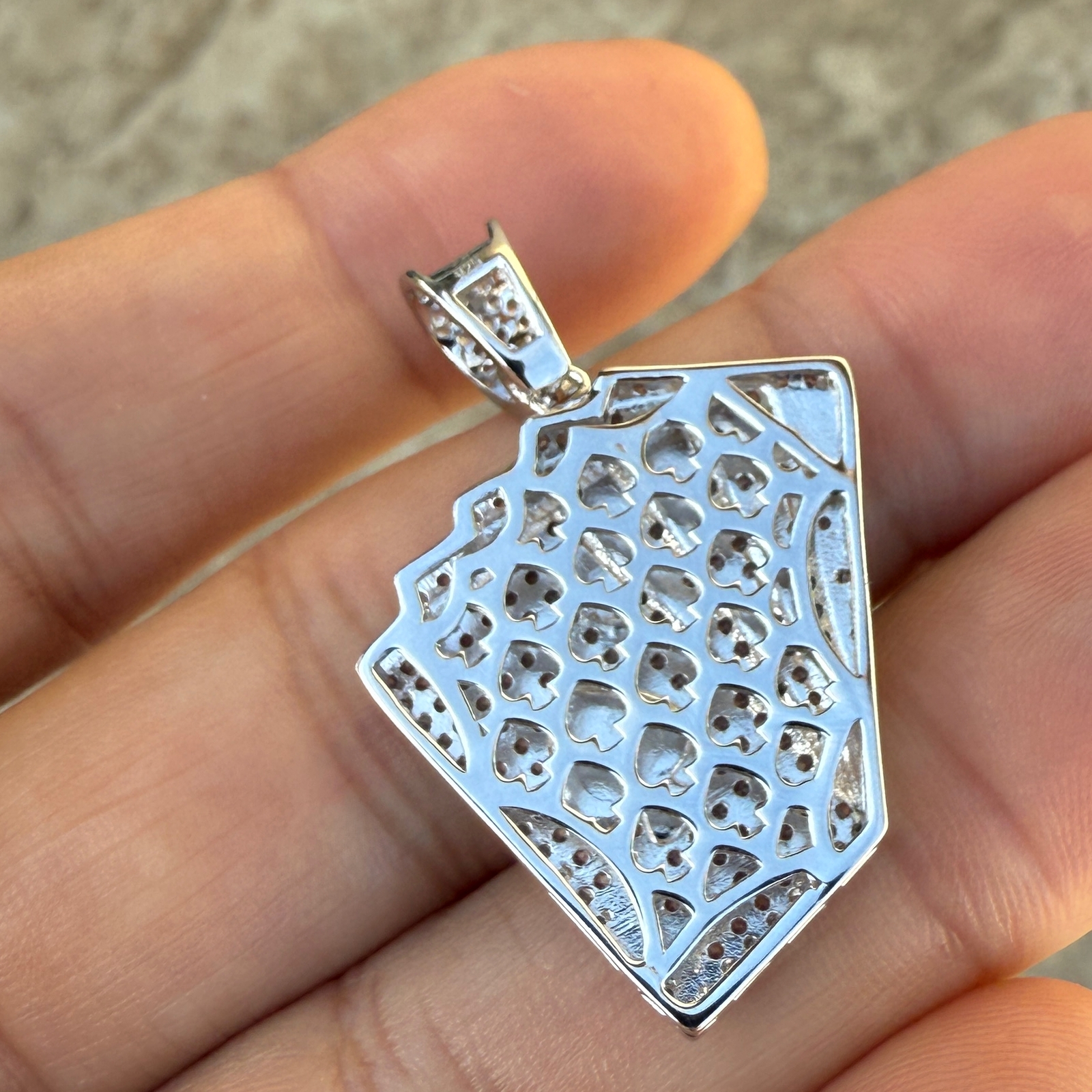 925 Sterling Silver Pendant Poker Playing Cards CZ Royal Flush Ace Spades Deck