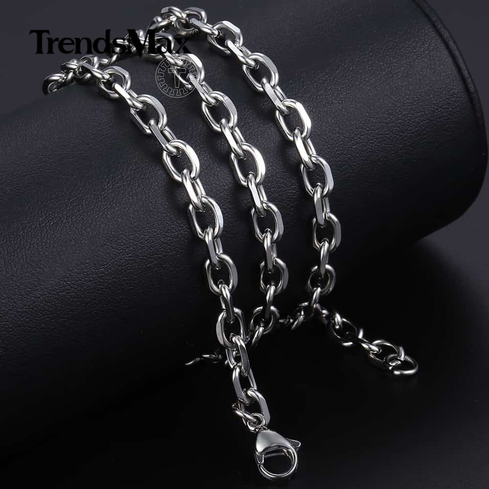 6mm 20″ Mens Womens Silver Tone Cable Rolo Link Necklace Stainless Steel Chain