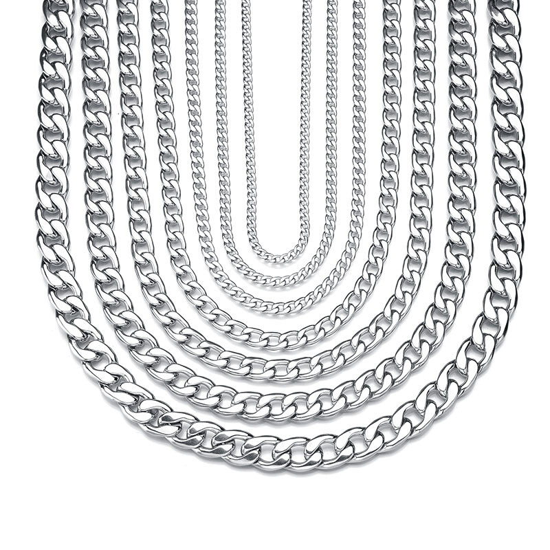 Wholesale 316 Stainless Steel 2-15mm Curb Cuban Chain Necklace Women MEN 40-90cm