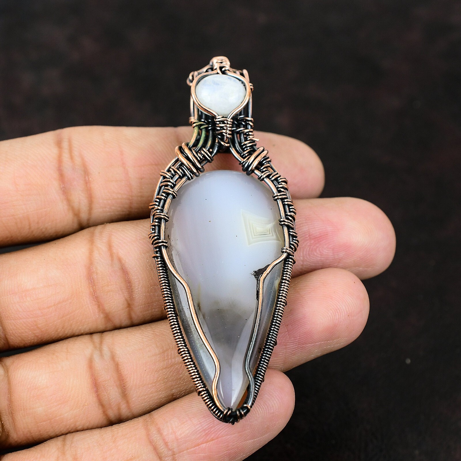 Natural Botswana Agate Gemstone Pendant Wire Wrapped Unknown Copper For Girls