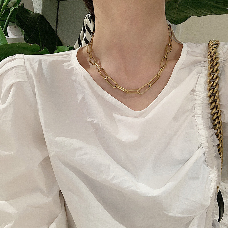 8mm Woman 18K Gold Plated Stainless Steel Thick Heavy Paperclip Link Chain Rolo
