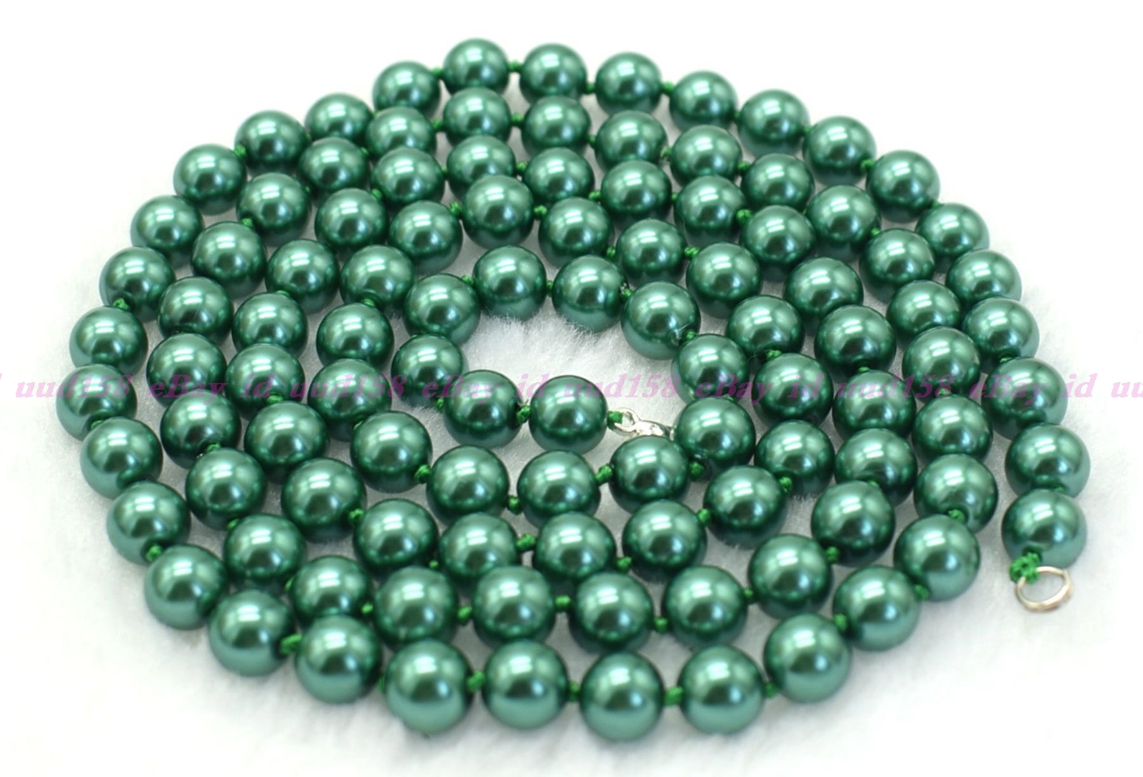 Women’s Ink Green South Sea Shell Pearl Round Beads Necklace 16-50″