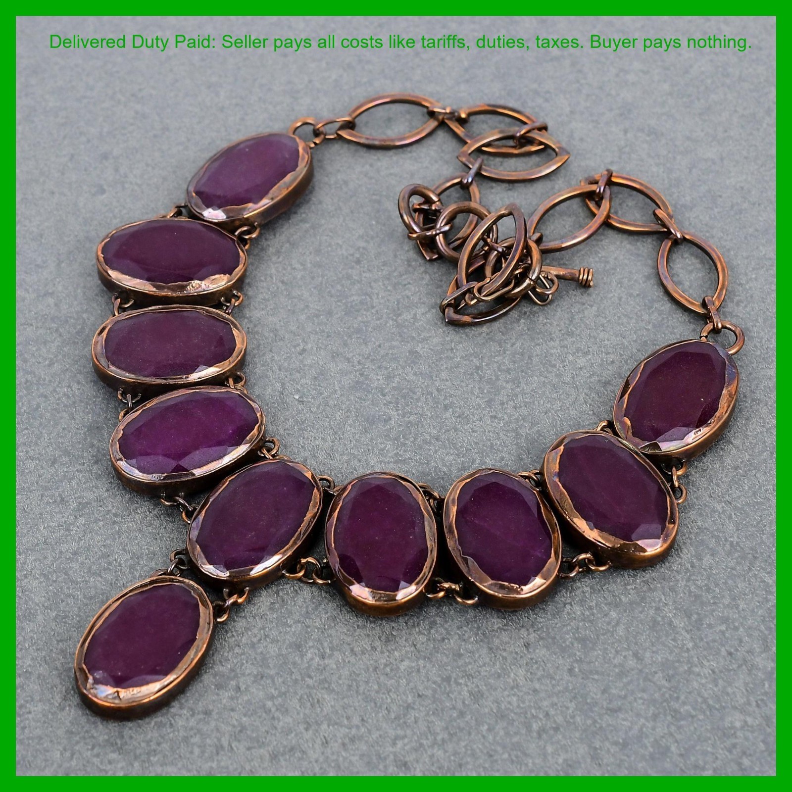Christmas Sale Kashmir Rubi Gemstone Electroformed Unique Chain Necklace Copper