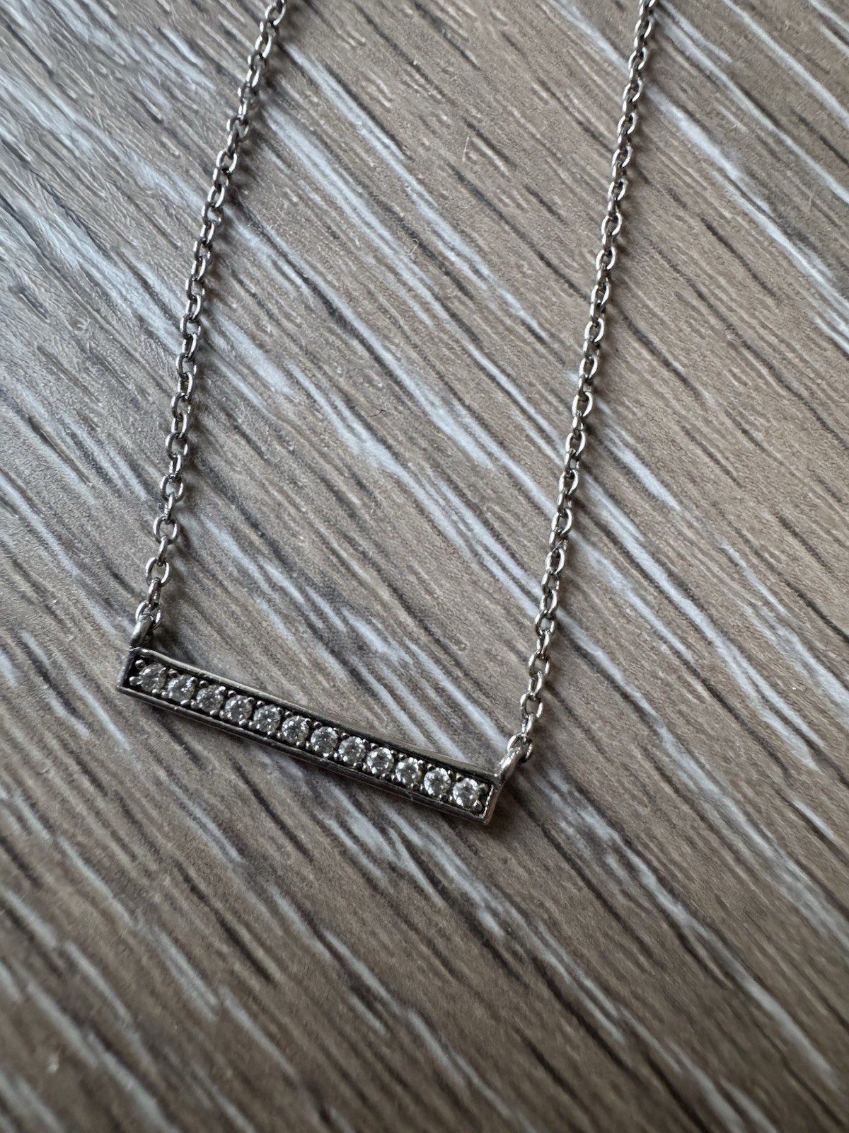 925 Sterling silver Pavé Crystal Bar Pendant Necklace Cable Chain Spring Ring