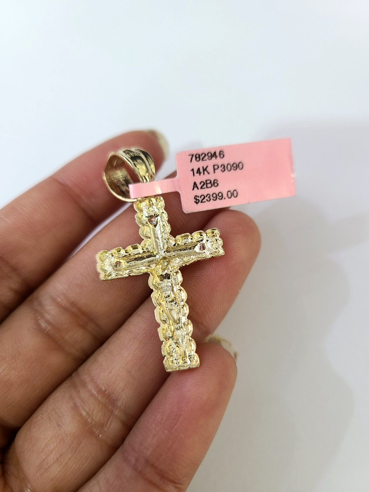 REAL 14k Cuban Curb Link Necklace Chain Nugget Cross 2.5mm 16 inches Ladies