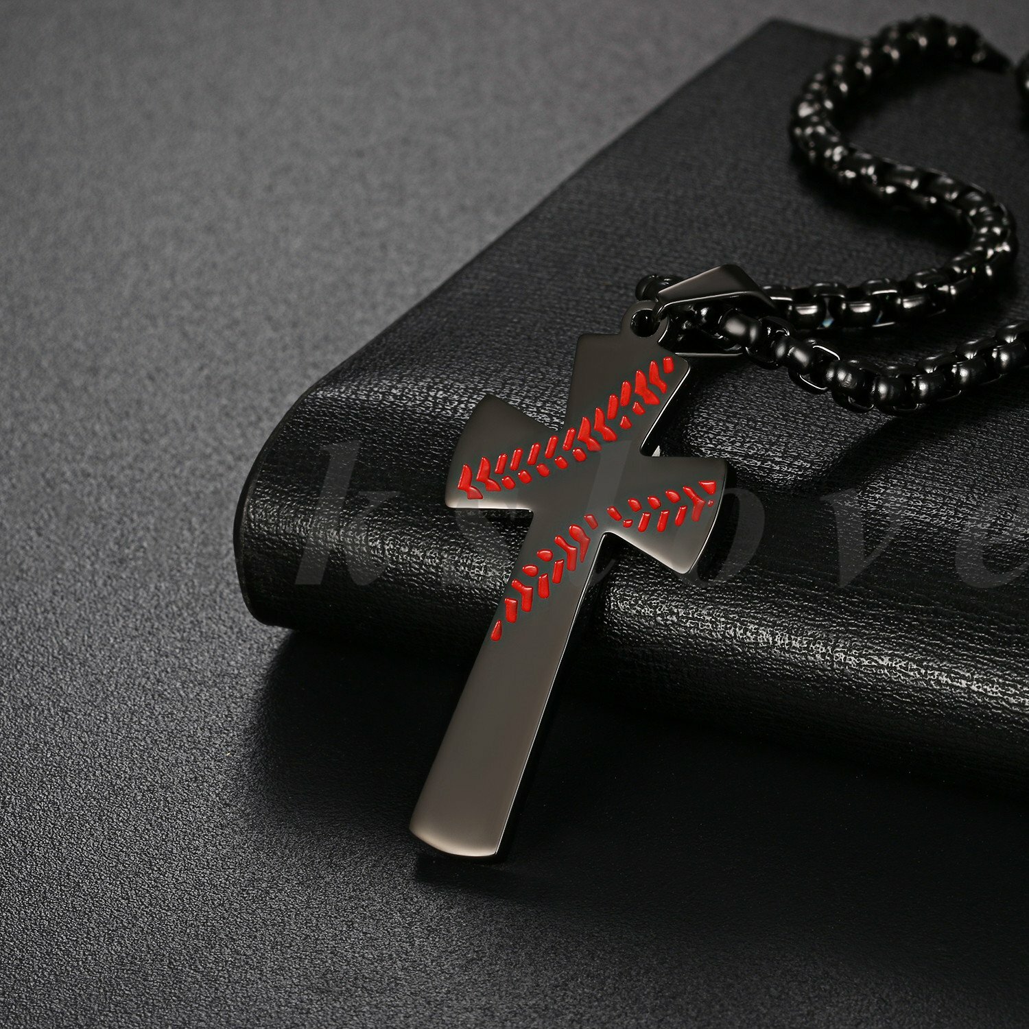 Mens Boys Stainless Steel Baseball Cross Pendant Necklace Bible Verse on Back