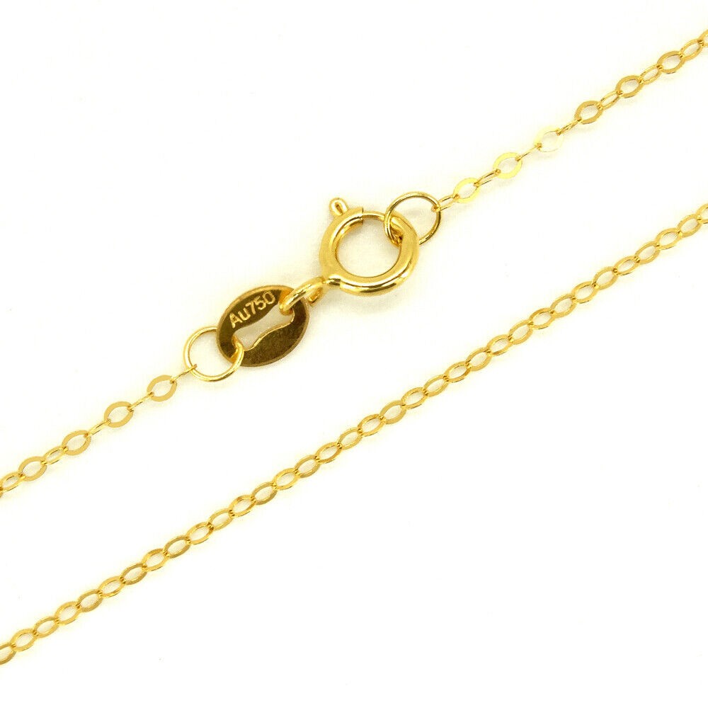 Long Rolo Chain 10-36″ 100% Pure 18k Yellow Gold Necklace For Women Genuine 18ct