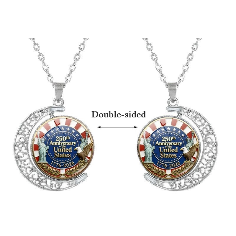 American 250th Anniversary Double-Sided Rotating Moon Alloy Necklace