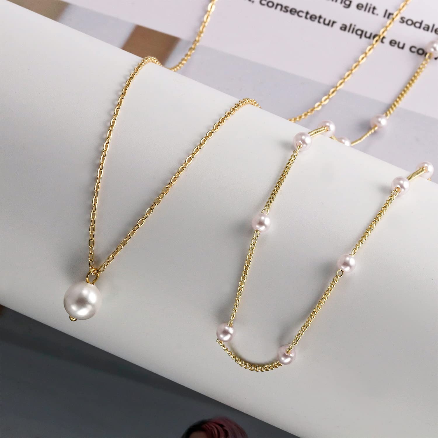 Elegant Gold Pearl Necklace – 14K Gold Plated Layered Herringbone Chain, Trendy