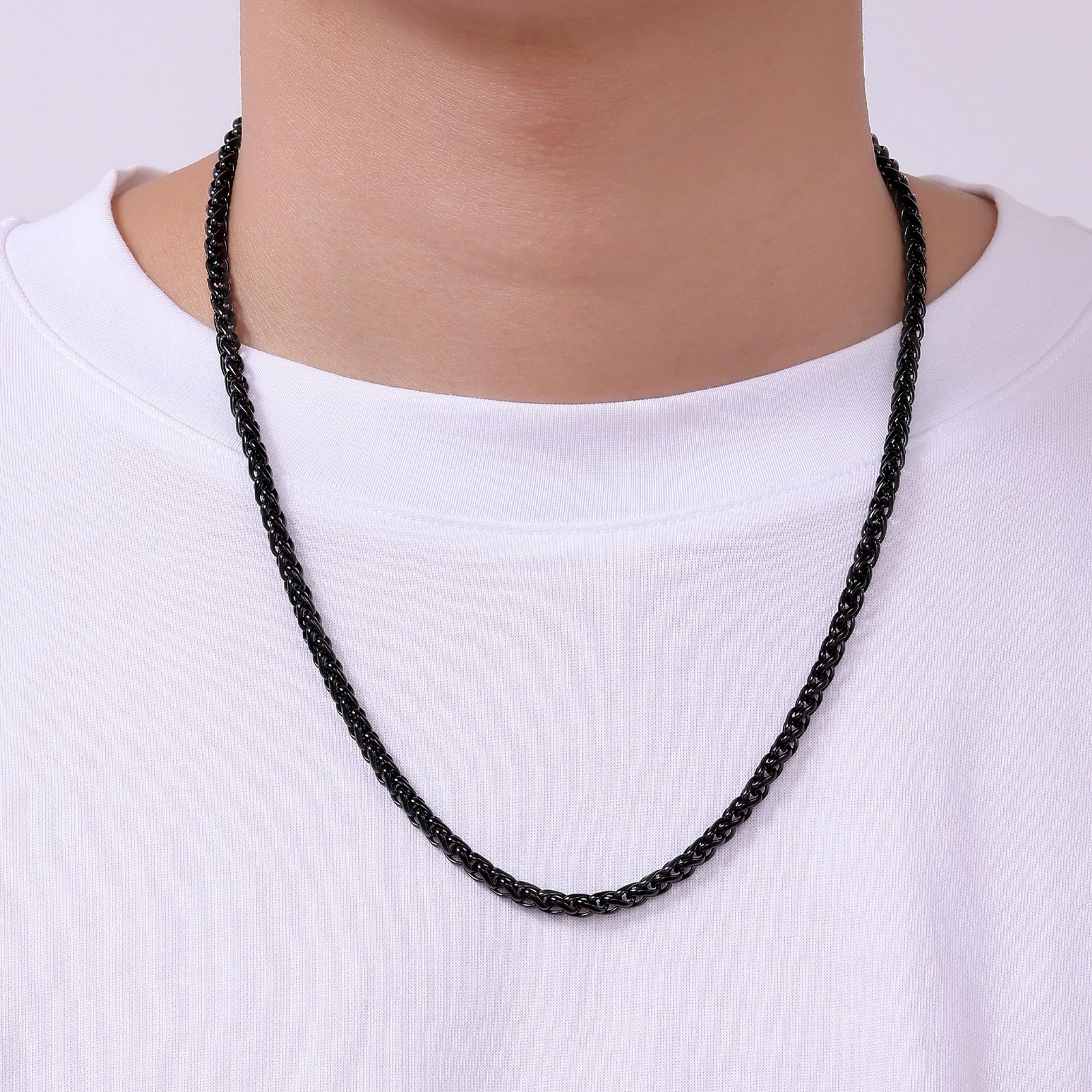 Black Wheat Chains for Men and Women, 5mm Stainless Steel Necklace Chains, Me…
