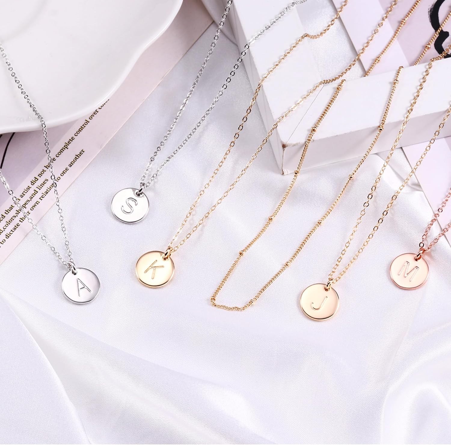 Initial Necklaces for Women Girls, Disc Letter A-Z Layered Necklace | Disc Ne…