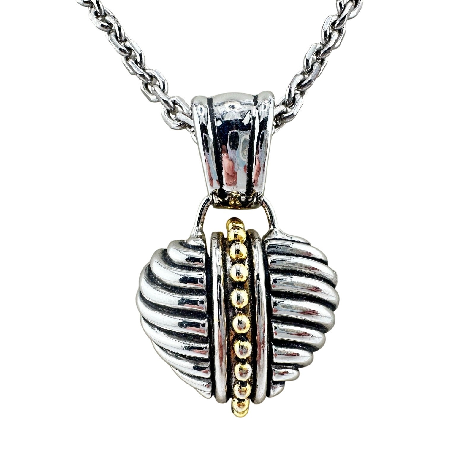 Chunky Modern Heart Silver Tone Gold Tone Accent Pendant 17″ Fashion Necklace