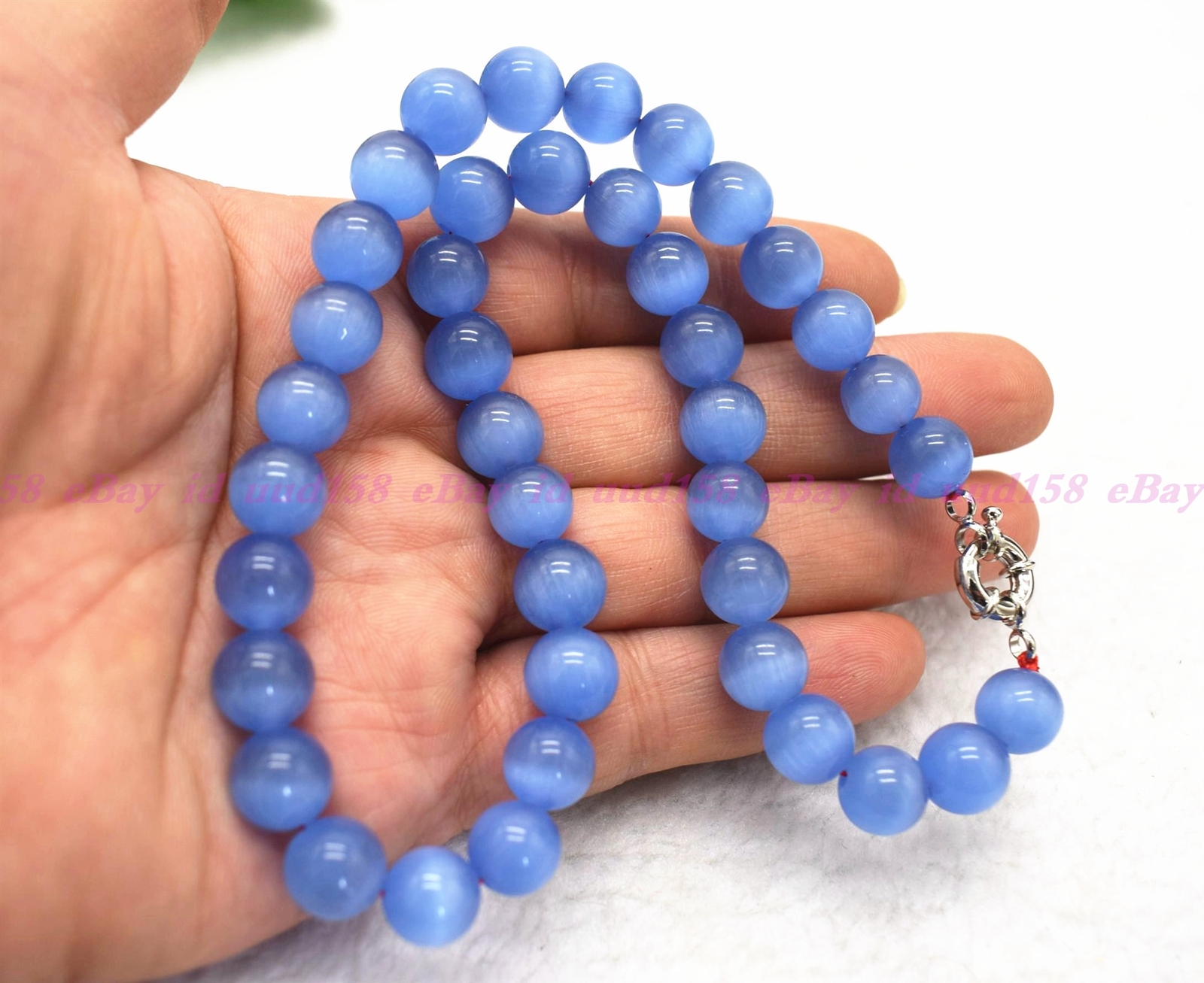 Beauty 8MM Mexican Blue Opal Gemstone Round Beads Necklace 18” AAA