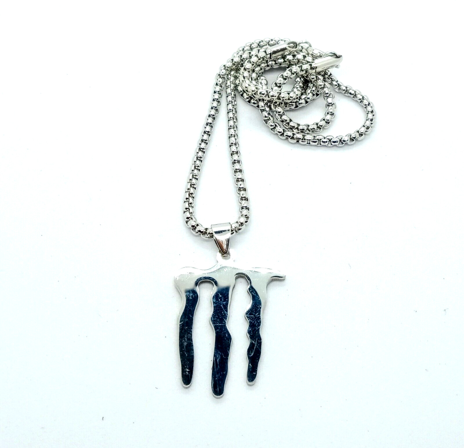 MONSTER ENERGY DRINK NECKLACE Silver Stainless Steel Pendant & 23″ Quality Chain