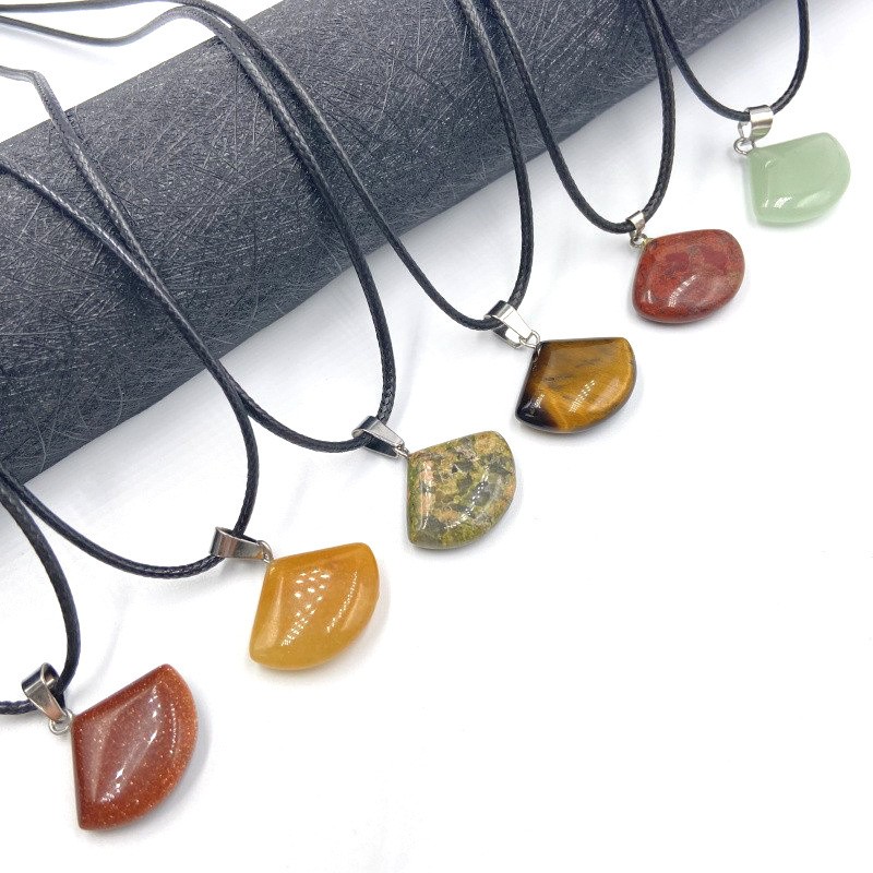 10 Strand 25mm Random Natural GemStone Fan-shape Pendant Necklace 17.5″ C415