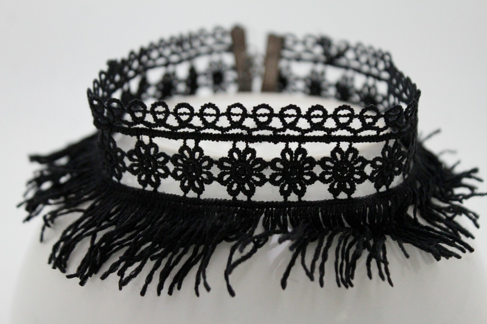 Women Tassel Strand Fringes Cool Style Fashion Black Fabric Choker Necklace