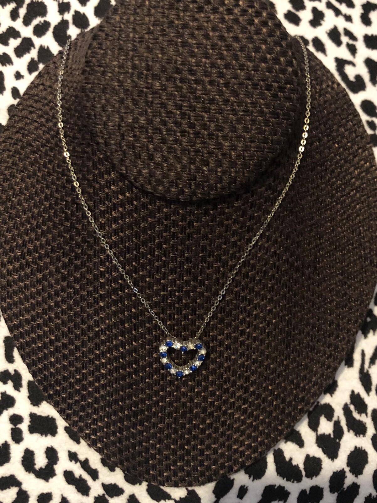 Modern Blue & Clear Rhinestone Heart Necklace Fashion Jewelry 4667 GO2D23