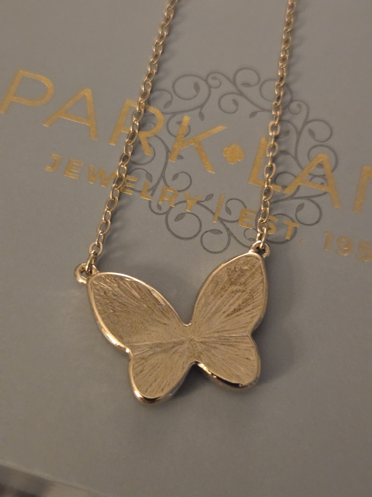 Park Lane Gold Tone Butterfly Charm Pendant Necklace Black Enamel Crystal