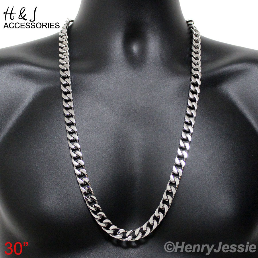 18-40″MEN 316L Stainless Steel WIDE 11mm Silver Cuban Curb Link Chain Necklace