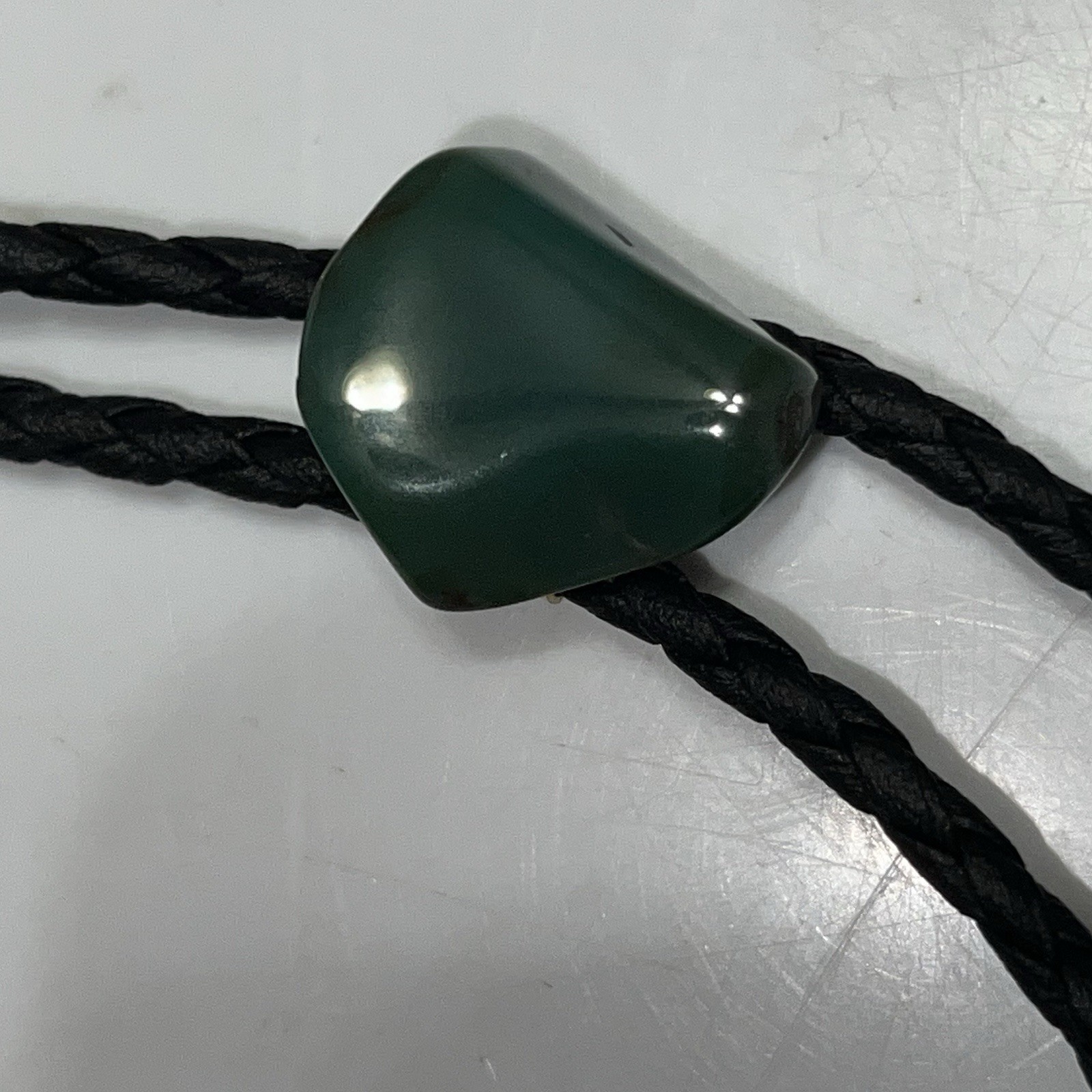 Green Gem Bolo Tie Handmade Braided Vegan Faux Leather Boho Western Necklace