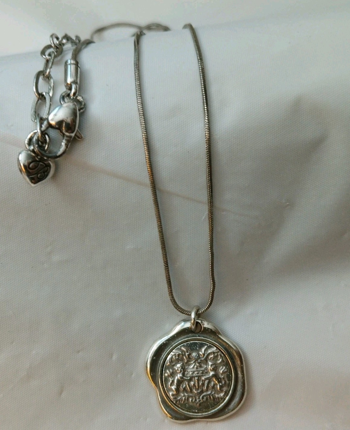 Brighton Beauty and Strength Coin/Seal Pendant Necklace Silver Plated 18” -20″