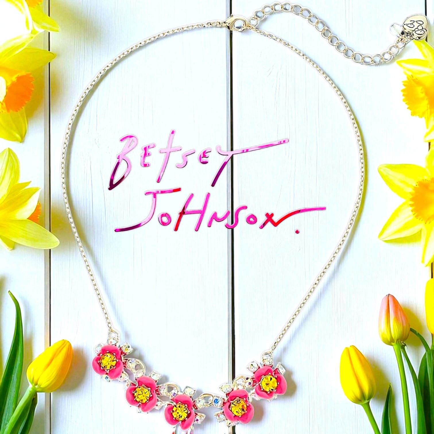 Pink And Green Crystal Flower Gold Chain Necklace With Adjustable Chain By BJ