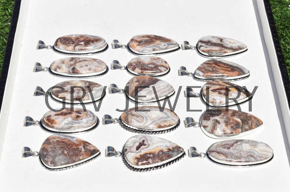 1-500 Pcs Crazy Lace Agate Pendant Wholesale Lot Bulk: Silver Plated WH-23